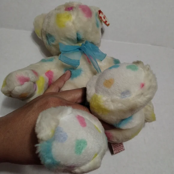 Vintage Beanie Baby Kissme.Ty Multicolor Plush Bear with Blue Bow - Picture 5 of 5